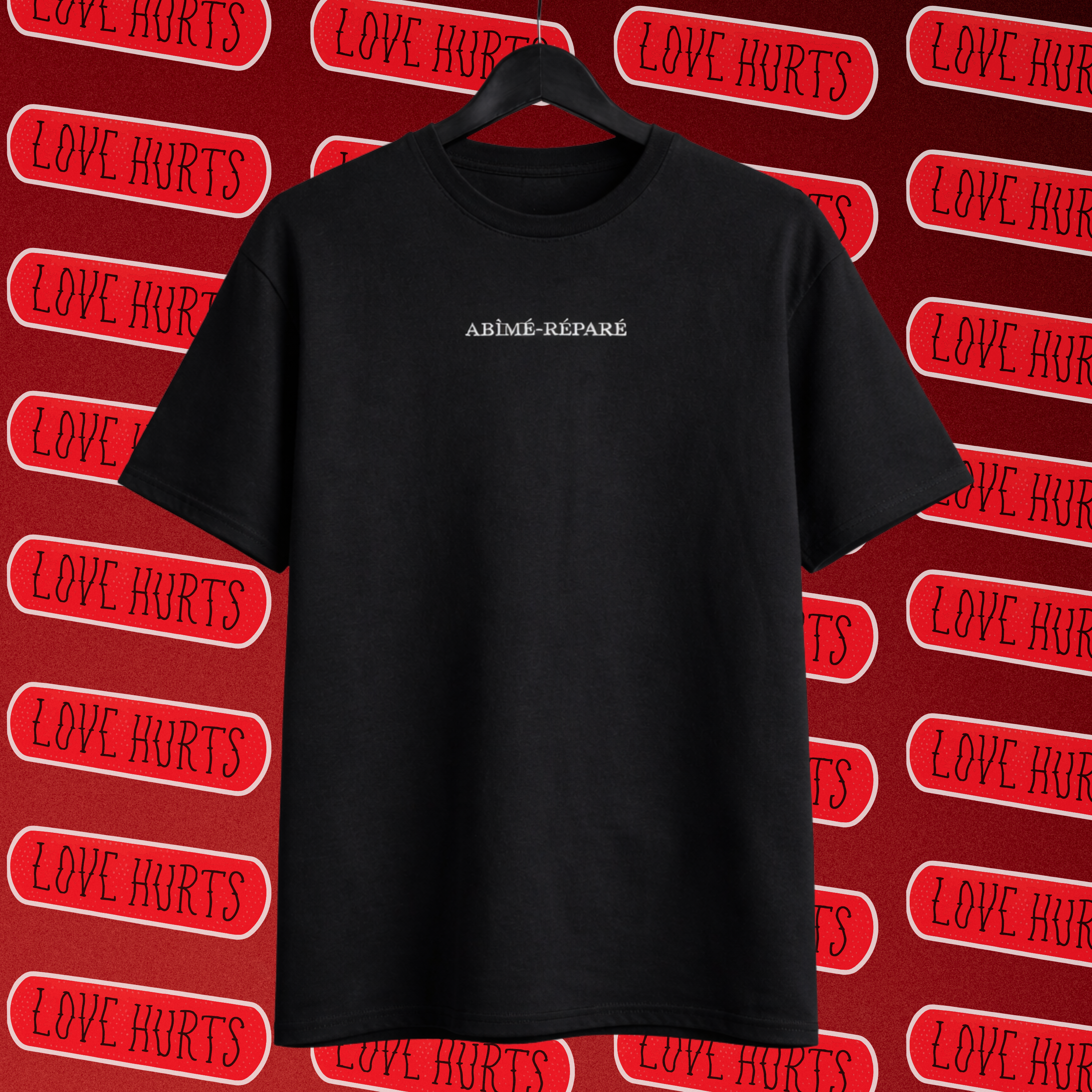Tee shirt noir unisexe oversize avec broderie "ABÎMÉ-RÉPARÉ"
