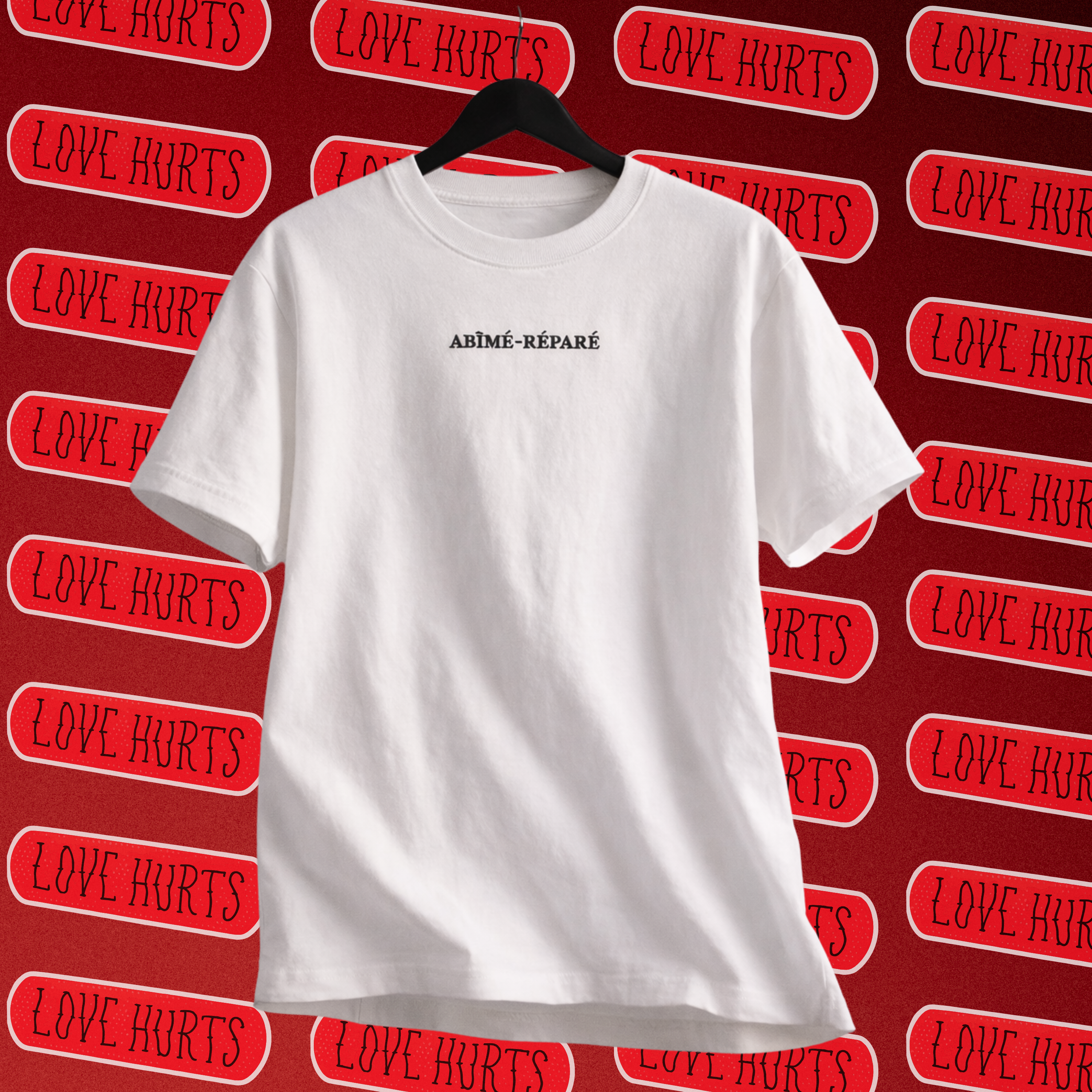 Tee shirt blanc unisexe oversize avec broderie "ABÎMÉ-RÉPARÉ"